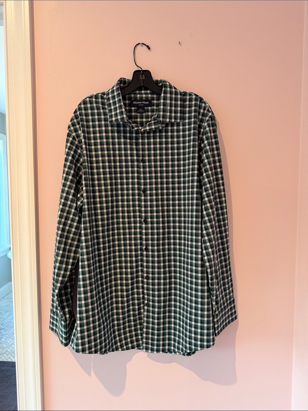 Green and White Check Button-Up Shirt